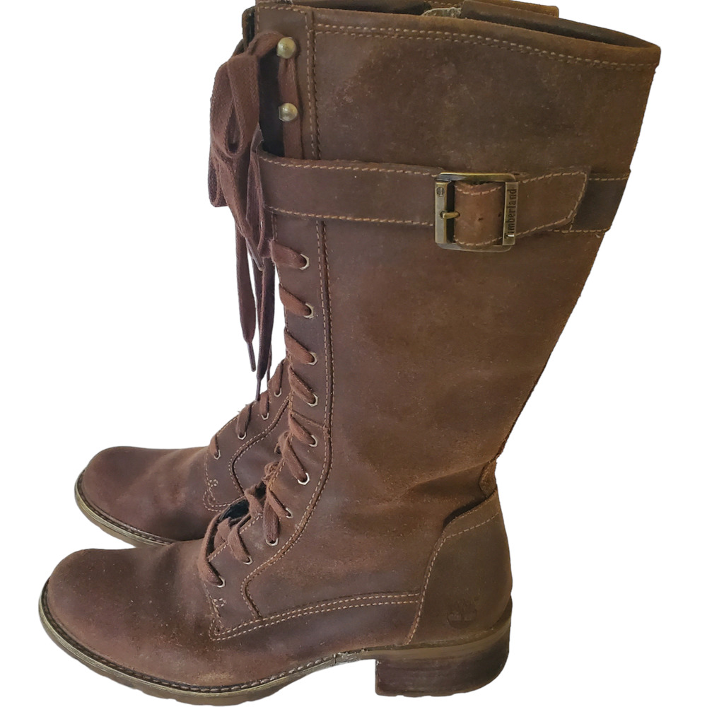 Timberland 8.5 Brown Nubuck Leather Tall Riding Boots, Lace or  Zip Hiking -Used